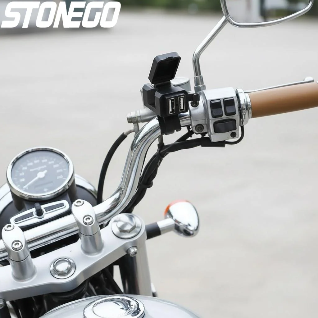 

Motorcycle Dual USB Charger Waterproof 9-24V Power Supply Handlebar Adapter for Phone GPS Devices