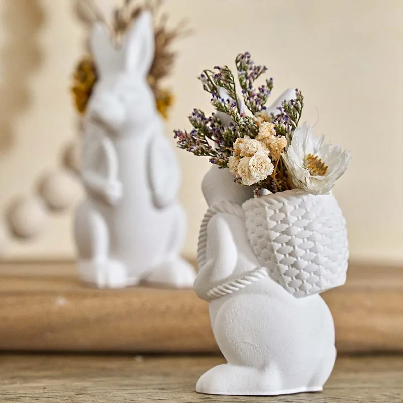 

3D Easter Bunny Silicone Mold DIY Cute Animal Basket Rabbit Vase Ornaments Casting Molds Home Plaster Concrete Craft Gift Decor