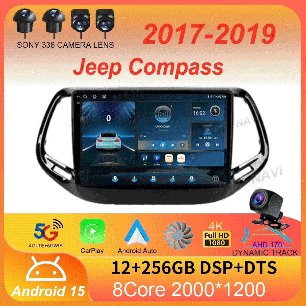 

For Jeep Compass 2017 2018 2019 Android 15 Carplay Auto WIFI+4G Car Radio GPS Stereo Multimedia Video Player 2din Head Unit DSP