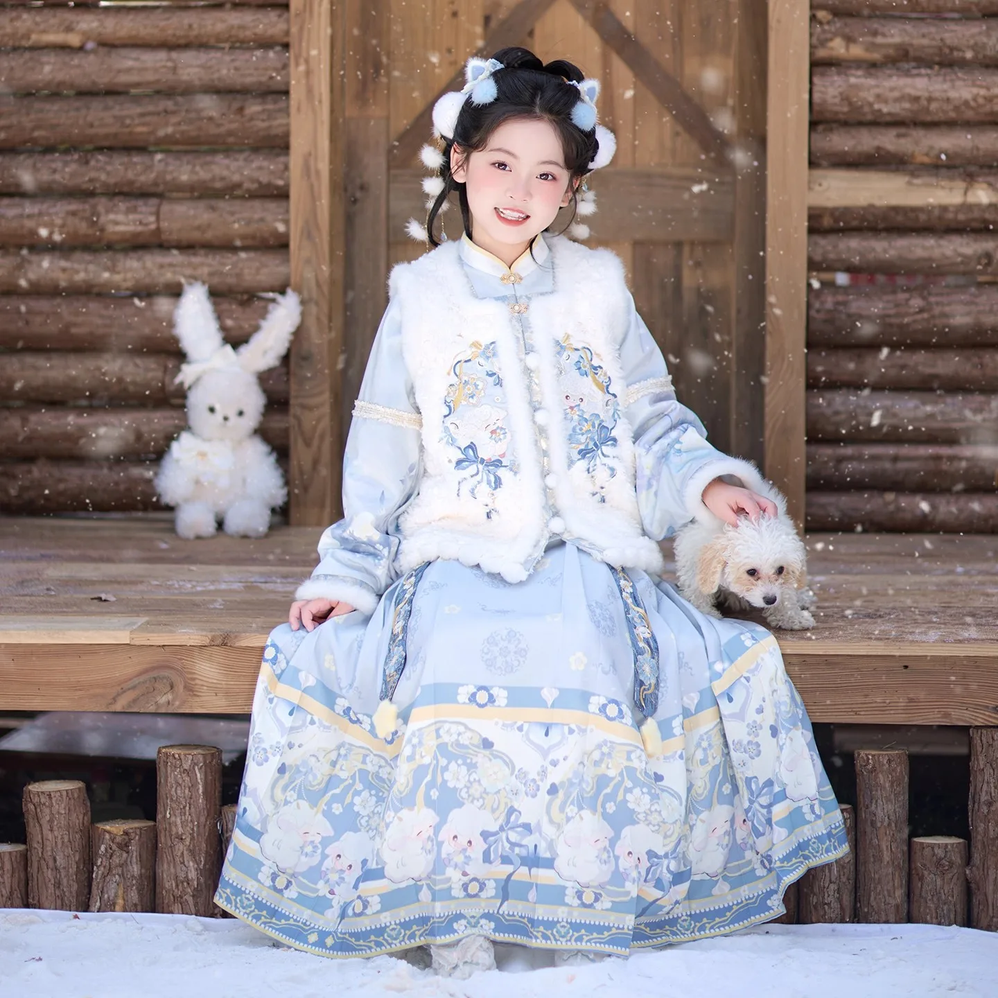 

Новое зимнее теплое платье ханьфу для девочек, детский стеганая юбка с конским лицом древней феи, комплект для малышей, 2026 год, костюм на китайский Новый год