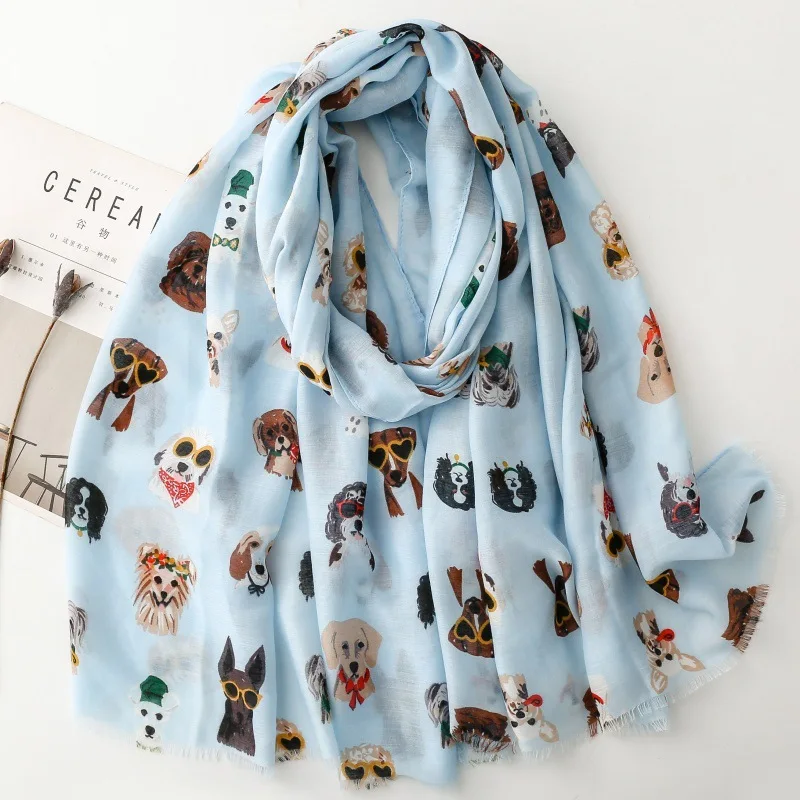 Cozy Dachshund Dog Cat Pattern Viscose Shawl for Women - 180x90Cm Fringe Detail Breathable Thin Wrap Scarves Autumn/Winter Snood image 6