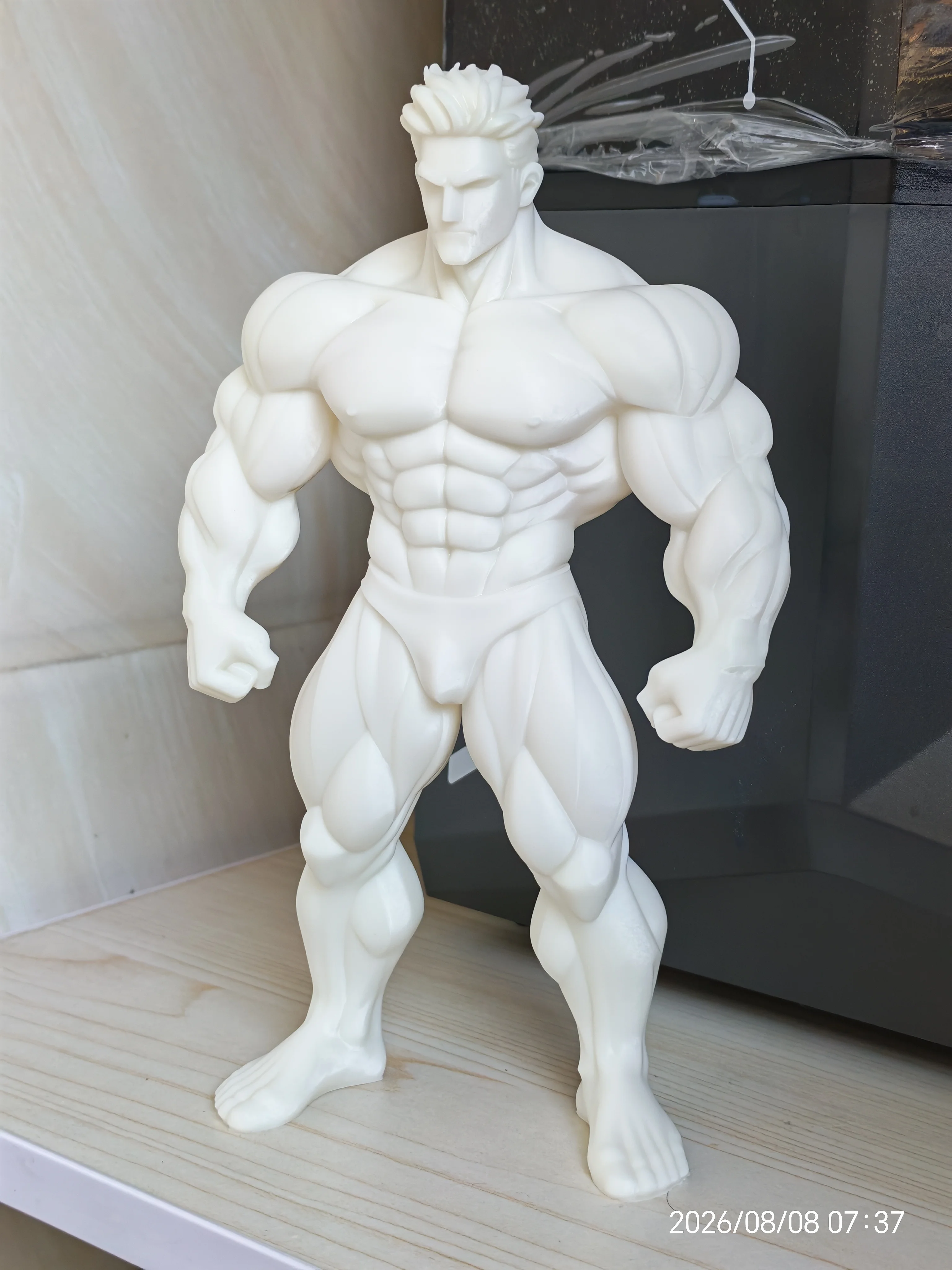 3D Printed Hardcore Muscular Male White Model 20cm, desktop Decorative Nude Hand-Painted Figurine
