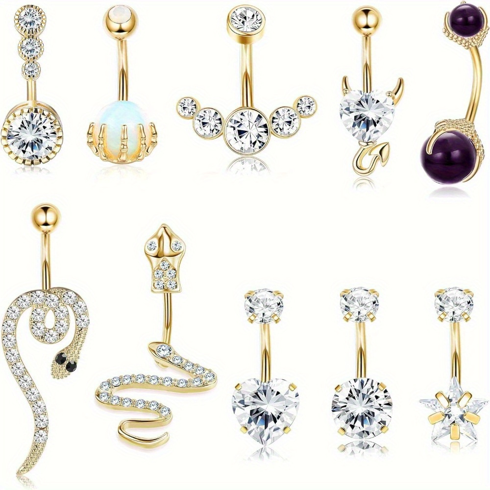 BESTEEL 1Pcs Sparkling Surgical Steel Belly Button Ring with Opal Clear CZ | Hypoallergenic 14G Navel Jewelry for A Stylish Look 