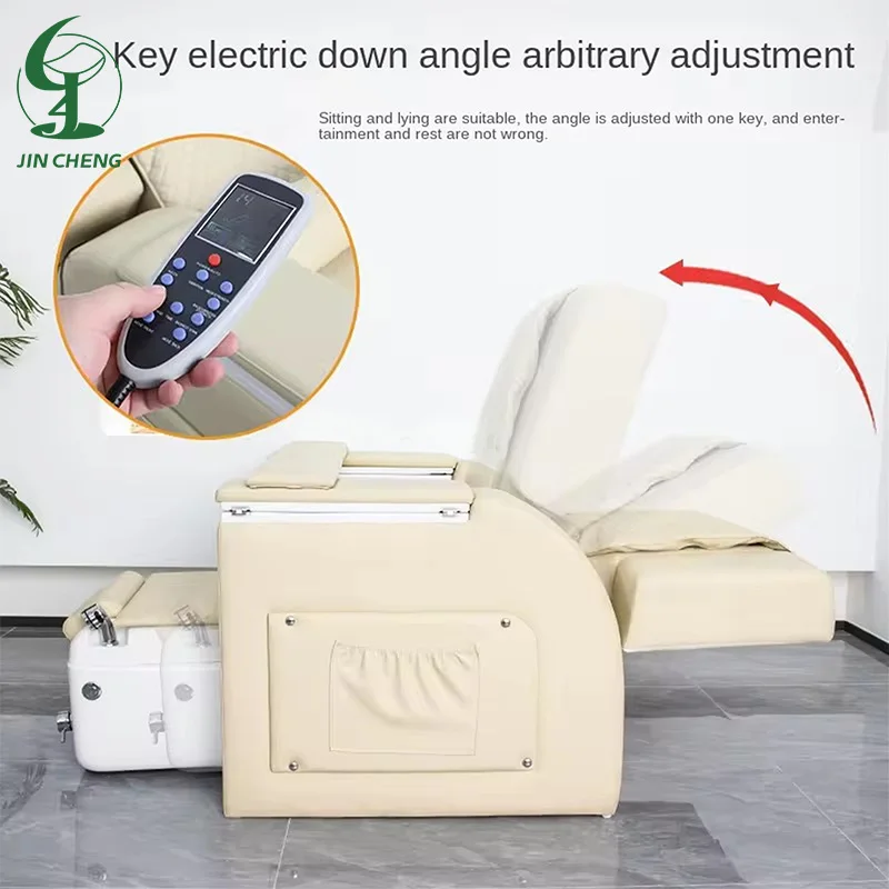 Sedia per manicure spa per piedi beige per massaggio elettrico personalizzato Jincheng con sedia per pedicure per unghie con illuminazione a LED.