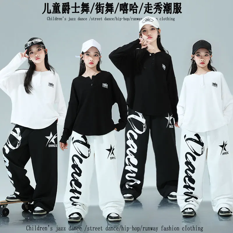 Boys Streetwear Street Dance Graffiti Shirt Ripped Pants Girls Hip Hop Shorts Clothes Sets Kids Jazz Denim Pants Teen Costumes