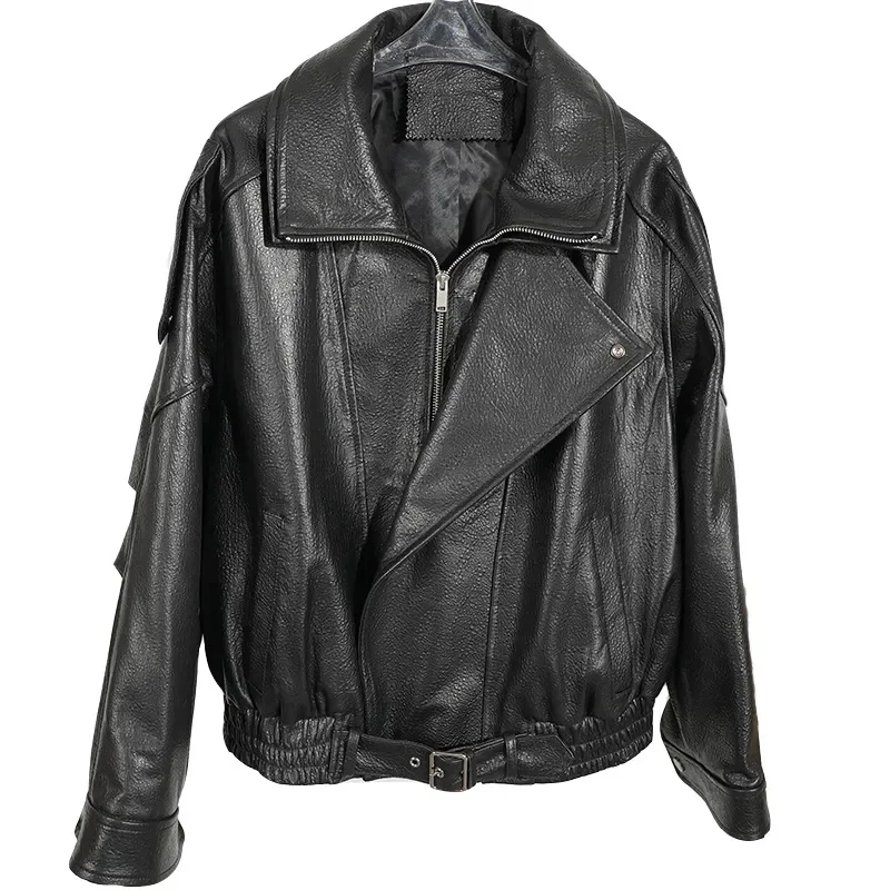 سترة جلدية ناعمة للنساء سترات منفوخة عتيقة معاطف لسائقي الدراجات النارية سترة واقية على الموضة الكورية ملابس خارجية للنساء