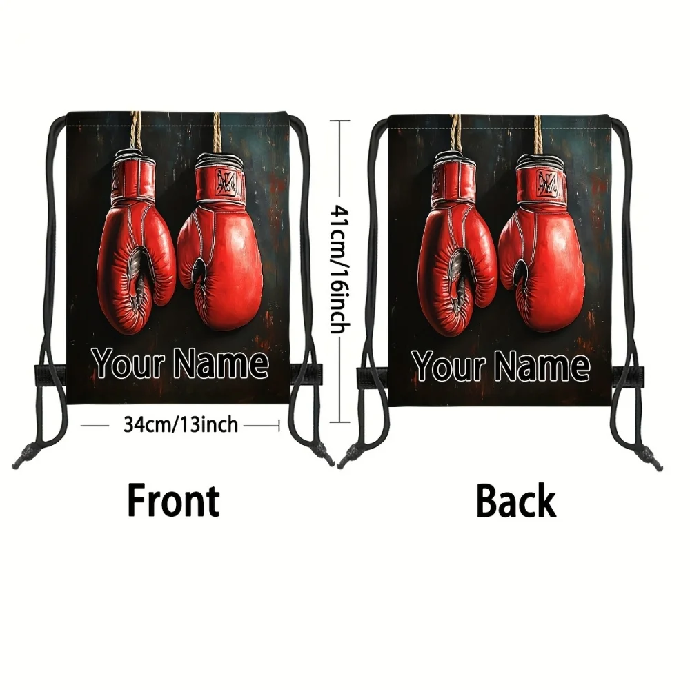 1pc Personalized Name,Boxing Glove Display, Drawstring Gym Bag with Theme,Minimalist Style, Portable Daily Accessory