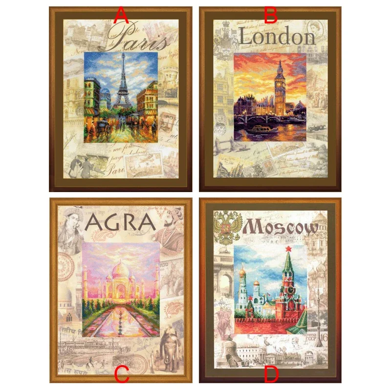 Counted Cross Stitch Kit, Human History City, Paris, London, Agra, Moscow, New York, Rome, Berlin, Venice Embroidery Riolis 0018