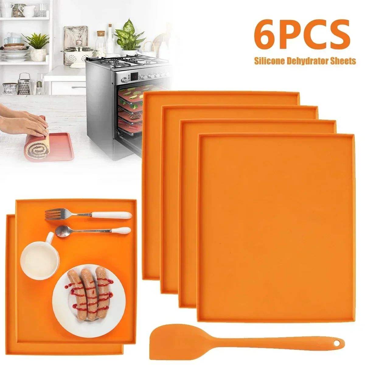 4/6PCS Silicone Non-stick Baking Tray with Edge Dehydrator Sheets Dehydrator Mats for Fruits Meat Vegetables Kitchen Accessories