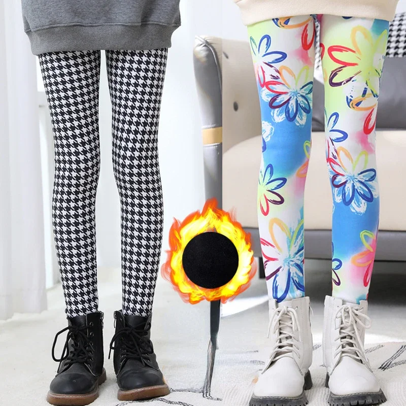 

2-13Y Girls Pants Autumn Winter Children long Trousers Thicken Velvet Print Kids Pants Baby Girl Keep Warm Leggings