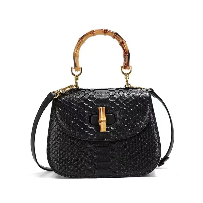 Retro Saddle Bag 2024 New Fashionable Snake Skin Pattern Women's Bag Bamboo Joint Bag High Quality Single Shoulder