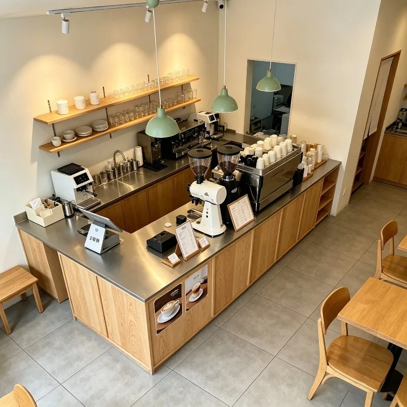 Custom log wind coffee shop bar checkout page catering cake bakery yoga studio florist work desk