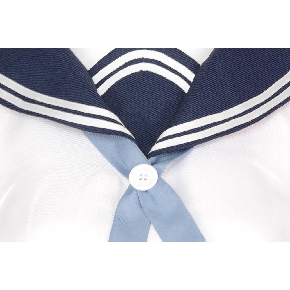 

Amanai Riko Cosplay Costume Jujutsu Kaisen Riko Japanese Sailor Uniform White Long-Sleeve Blouse with Navy Blue Pleated Skirt