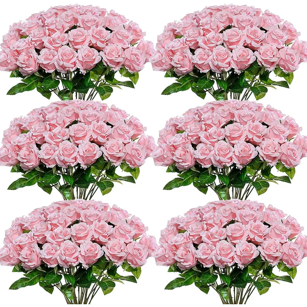 

FOTEEWL 60 Pcs Artificial Rose Flower Realistic Faux Silk Roses Stem Fake Roses Bouquet for Flower Arrangement,Wedding Centerpie