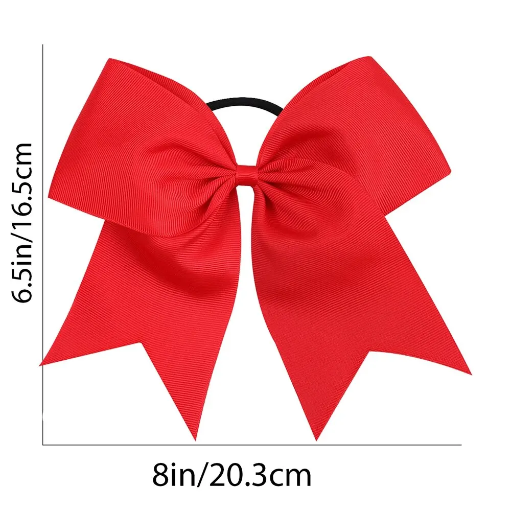 6 PC 8 Inch Large Cheer Bow Hair Tie Ponytail Elastic Band Handmade Boutique Hair Accessories for Cheerleading Teen Girls Sports