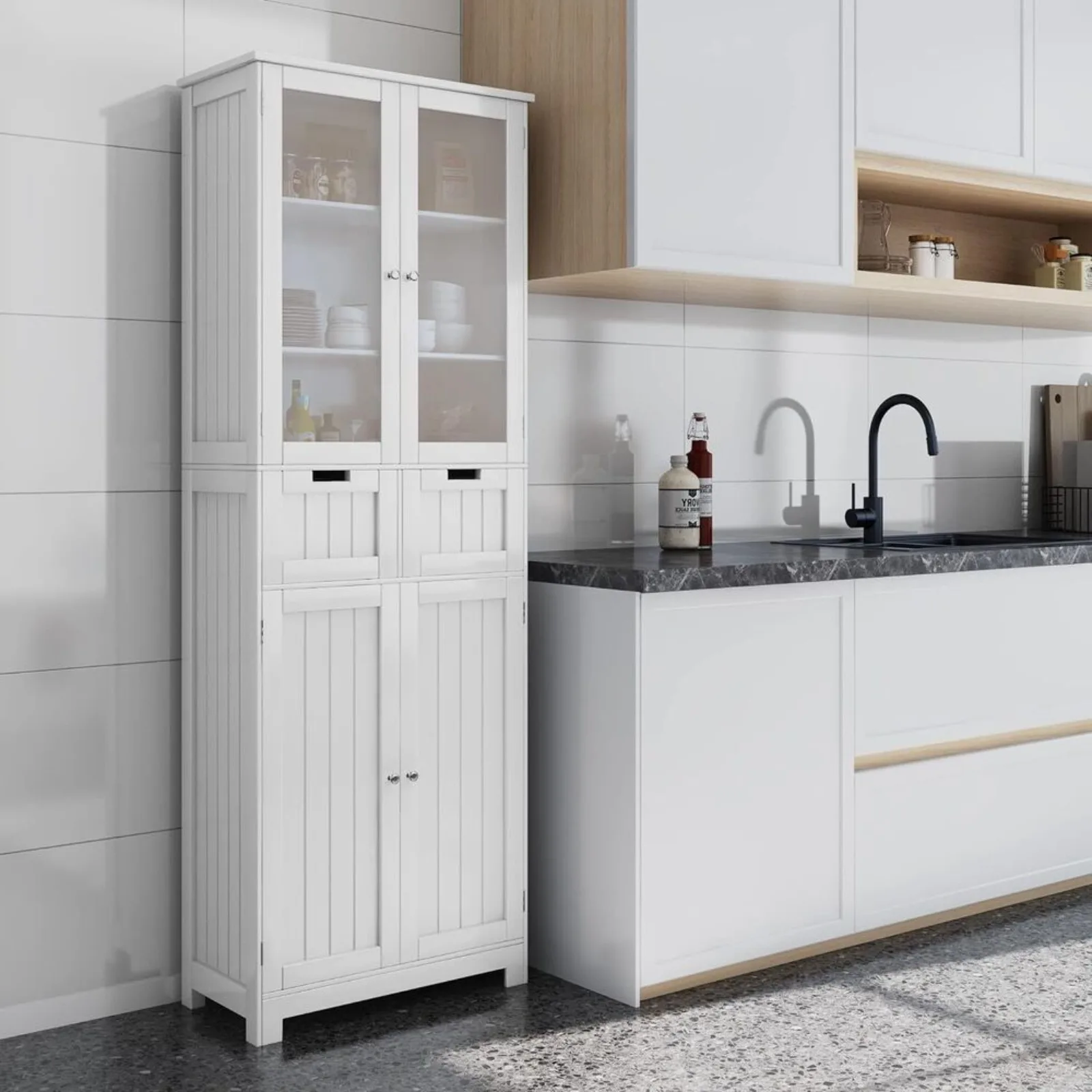 

USIndependent and distinctive bathroom storage cabinet with adjustable shelves and doors-