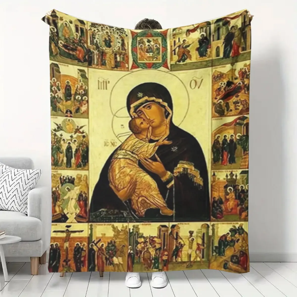1pc Contemporary Reversible Bible Print Flannel Fleece Blanket - Soft Warm Polyester Throw for Sofa, Home Leisure, Air Condition