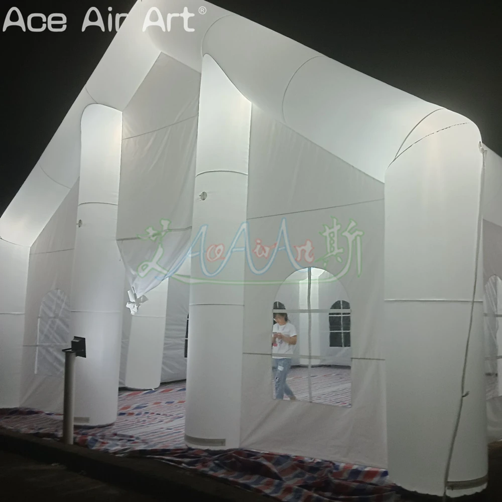 Envío Gratis tienda de fiesta inflable blanca boda iglesia marquesina de iluminación impermeable con bombillas LED para celebración o al aire libre