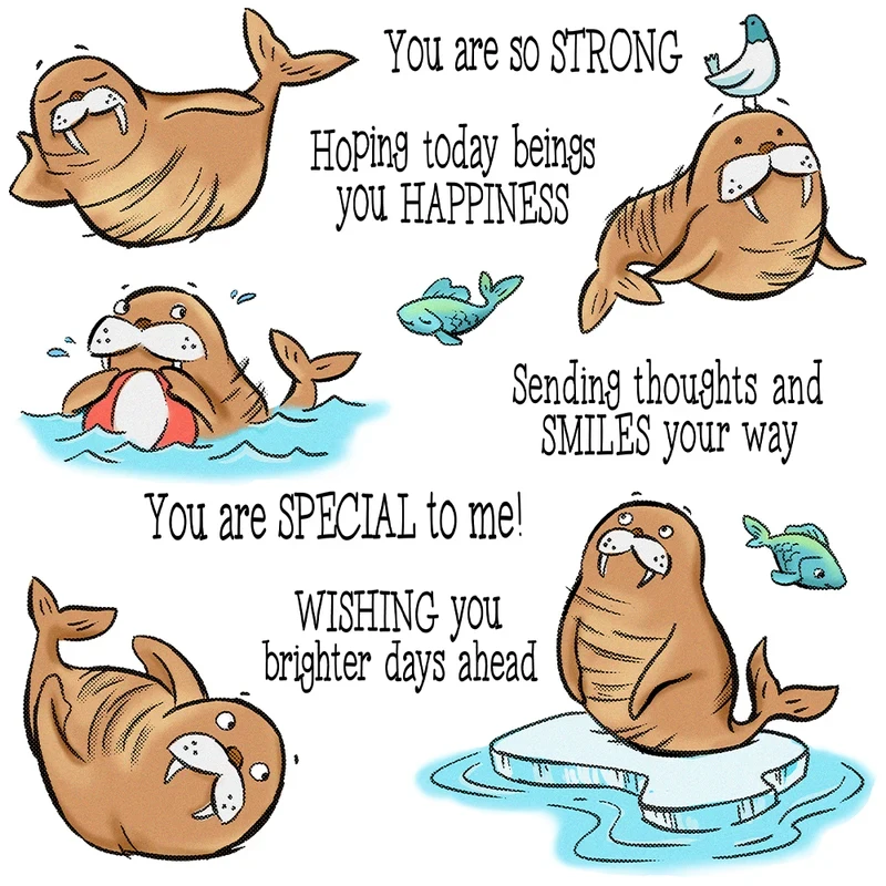 

Kawaii Cartoon Walrus Cutting Dies Clear Stamp DIY Scrapbooking Metal Dies Silicone Stamps For Cards Albums Decor