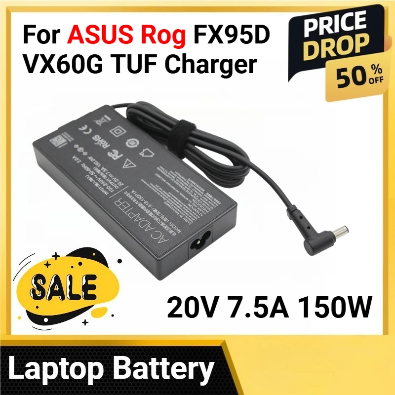 

20V 7.5A 150W For ASUS Rog FX95D VX60G TUF Charger AC Notebook laptop adapter for Gaming A15 FX506lu FX705G FX86FE 6.0*3.7mm