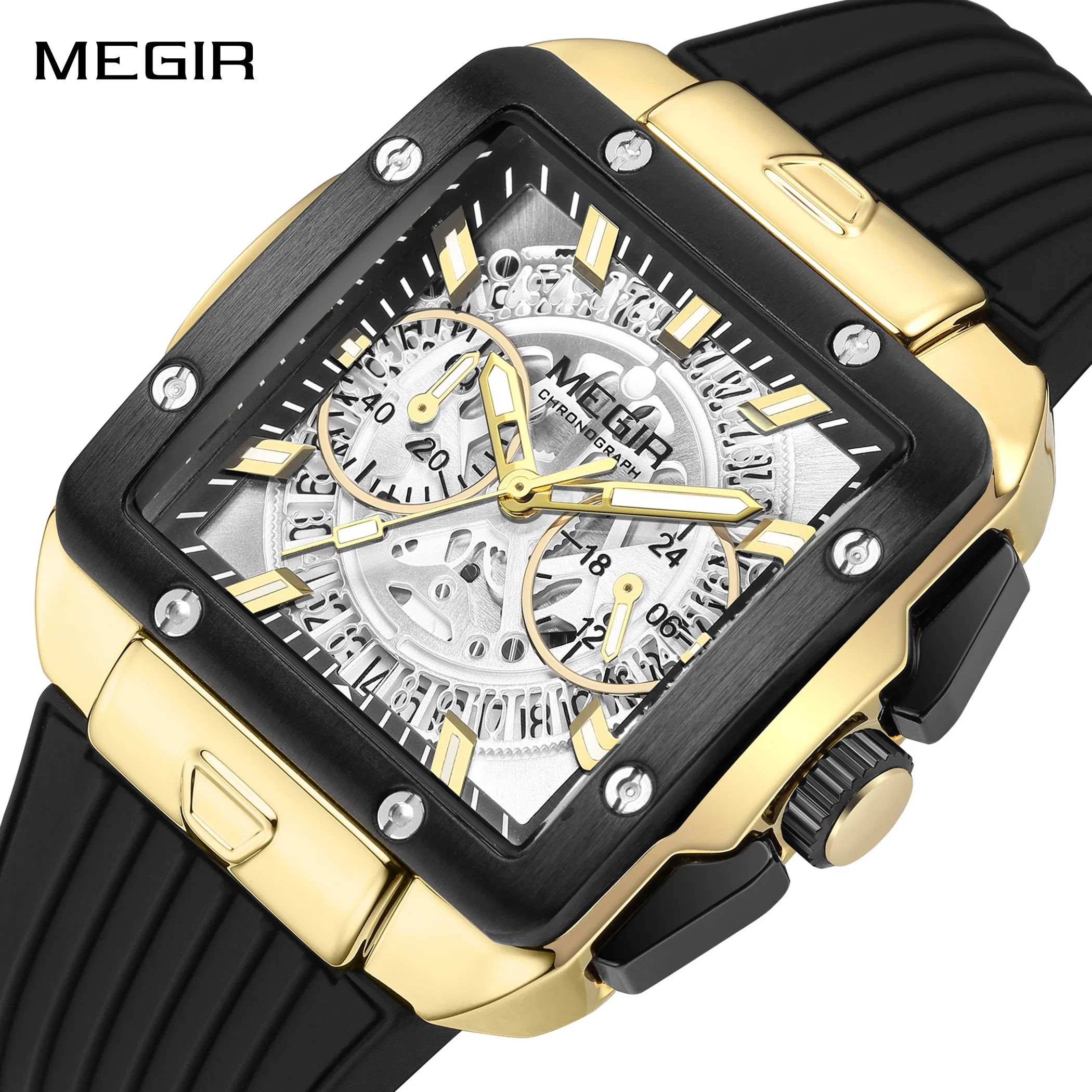 

MEGIR Multifunctional Quartz Watch for Men Brand Fashion Sport Wristwatch Waterproof Calendar Chronograph Silicone Strap Reloj