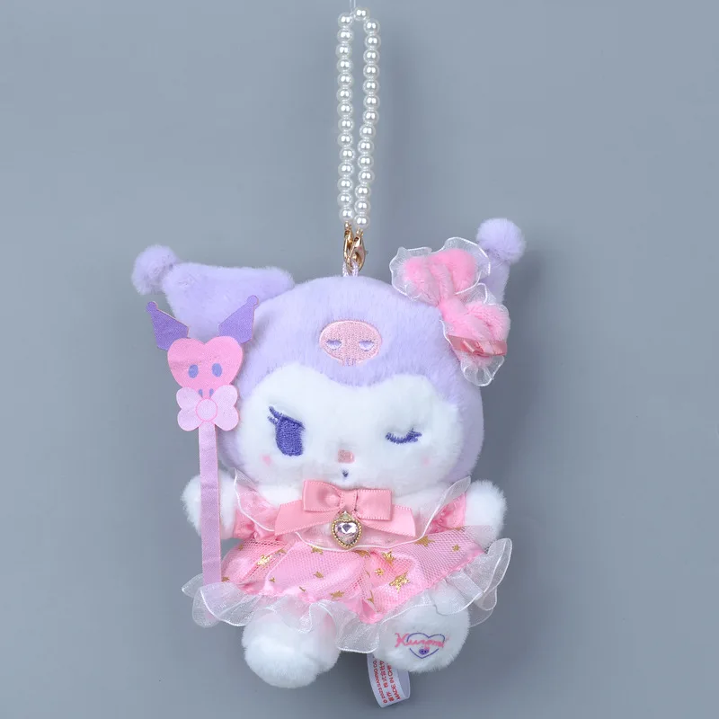 Sanrio Plush Chaveiros para Meninas, Kuromi Rosa, Pingente Adorável, Desenhos Animados Bonitos, Chaveiros Recheados, Saco, Bakcpack, Carros, Presente de Natal