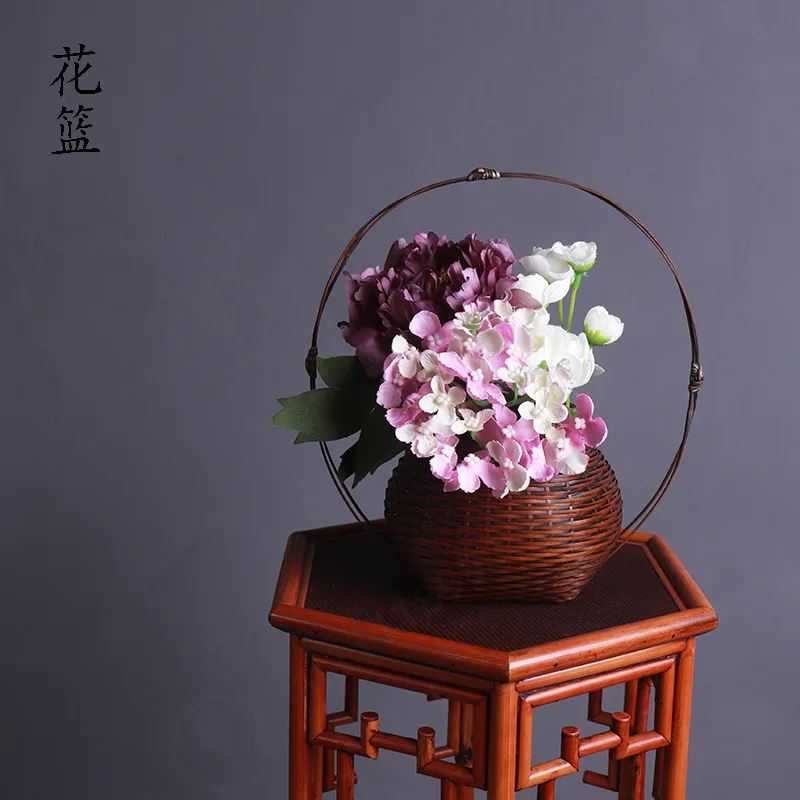 New Bamboo Woven Flower Vase Handmade Bamboo Craft Floral Arrangement Chinese Floral Art Home Decor
