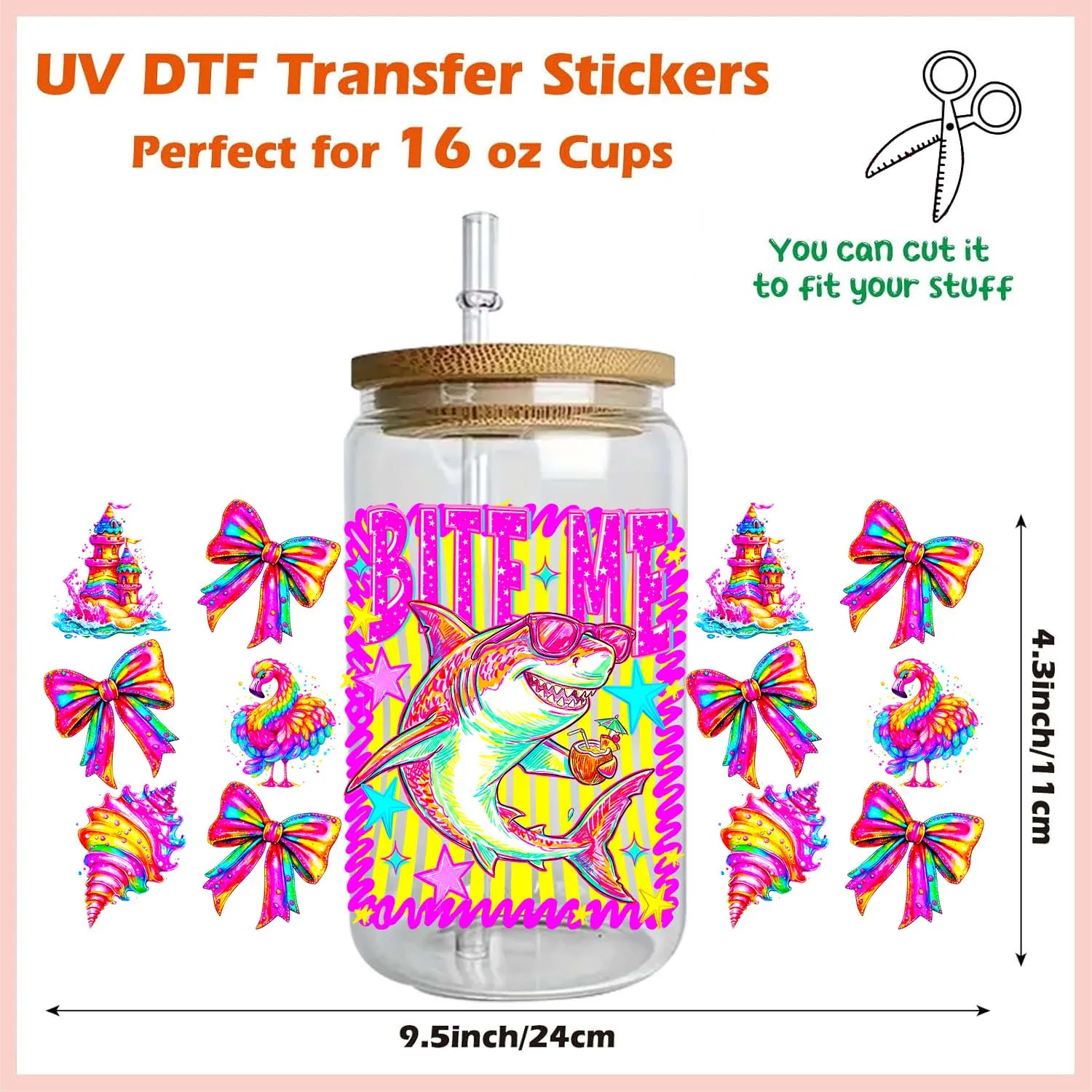 15pcs Summer Beach Vibe 16oz UV DTF Sticker Waterproof Party Deco DIY Decals 3D transfers uvdtf tumbler stickers uv dtf cup wrap