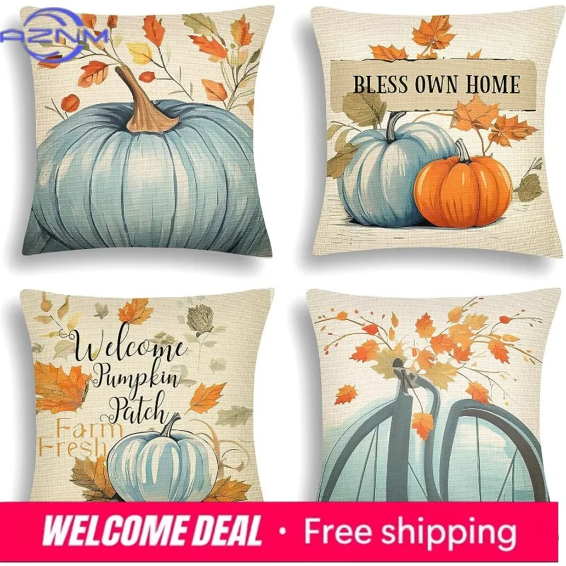 Autumn Pillowcase Decoration Pumpkin and Maple Leaf Outdoor Cushion Cover Decoration Pillow Farmhouse Decoration 45x45cm