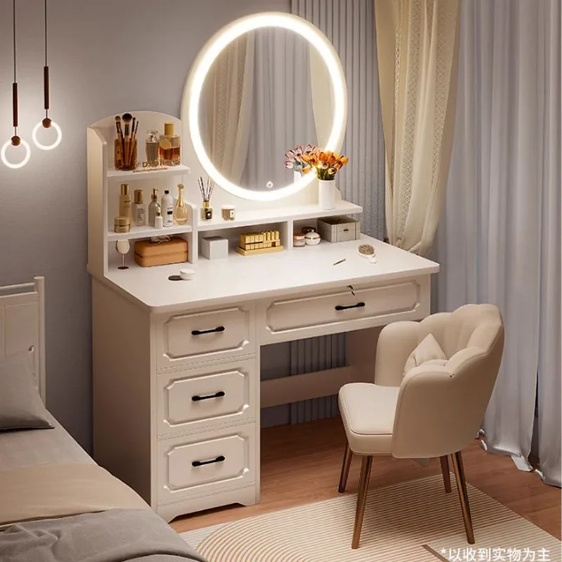 

Nordic Handles Girl Dressing Table Bedroom Makeup Minimal Vanity Mirror Dressing Table Bedroom Cheap Texture Tocador Furniture