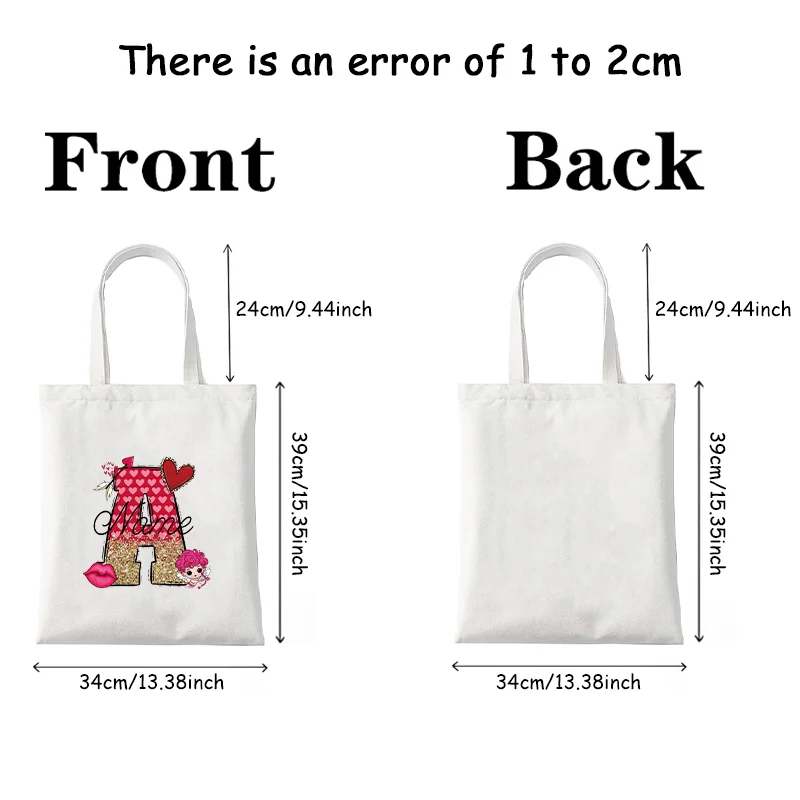 Beginletter Aangepaste Naam Vrouwen Tassen Valentijn Handtas voor Vrouwen Canvas Opvouwbare Boodschappentas voor Vriendin Ladys Pouch
