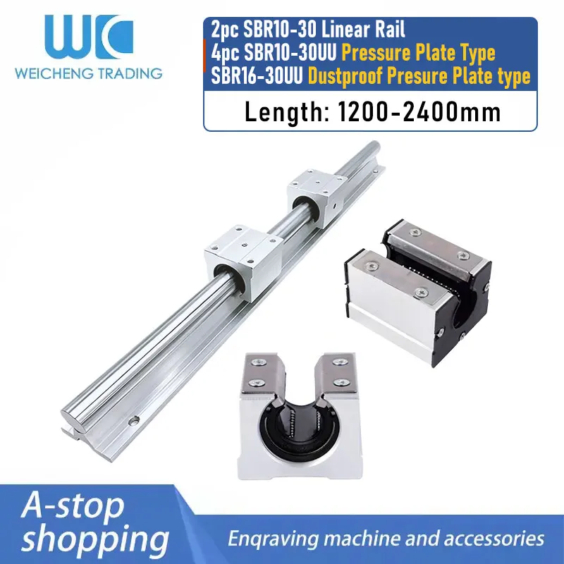 Dual Set 1200‑2400MM Steel‑Cage & Dust‑Proof Steel‑Cage SBR Linear Kit SBR10‑SBR30 UU Sliding Block For CNC Machinery