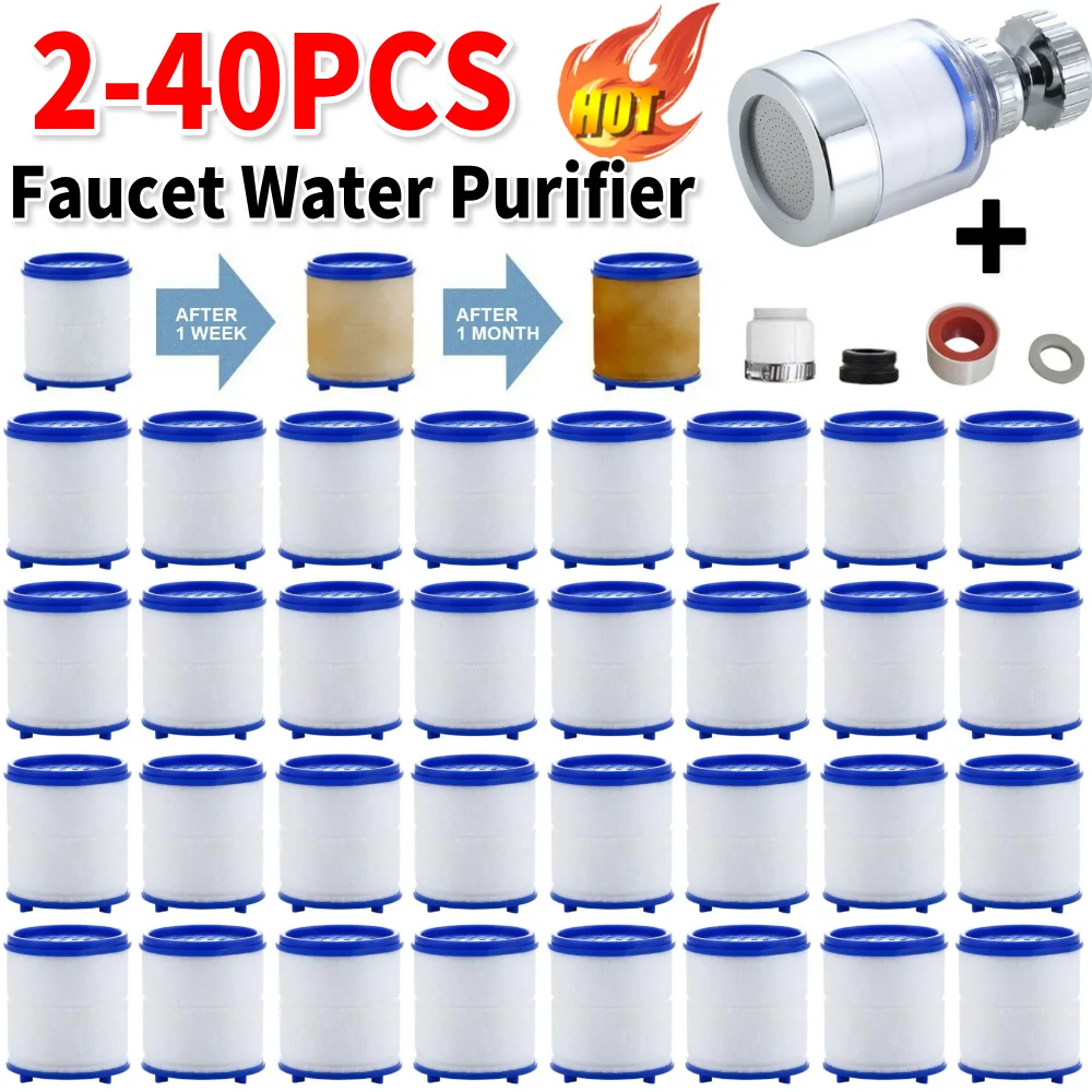 

2-40PCS Faucet Water Filter Element Remove Chlorine Heavy Metals Filtered Shower Head Bath Filtration Purifier Soften Hard Water
