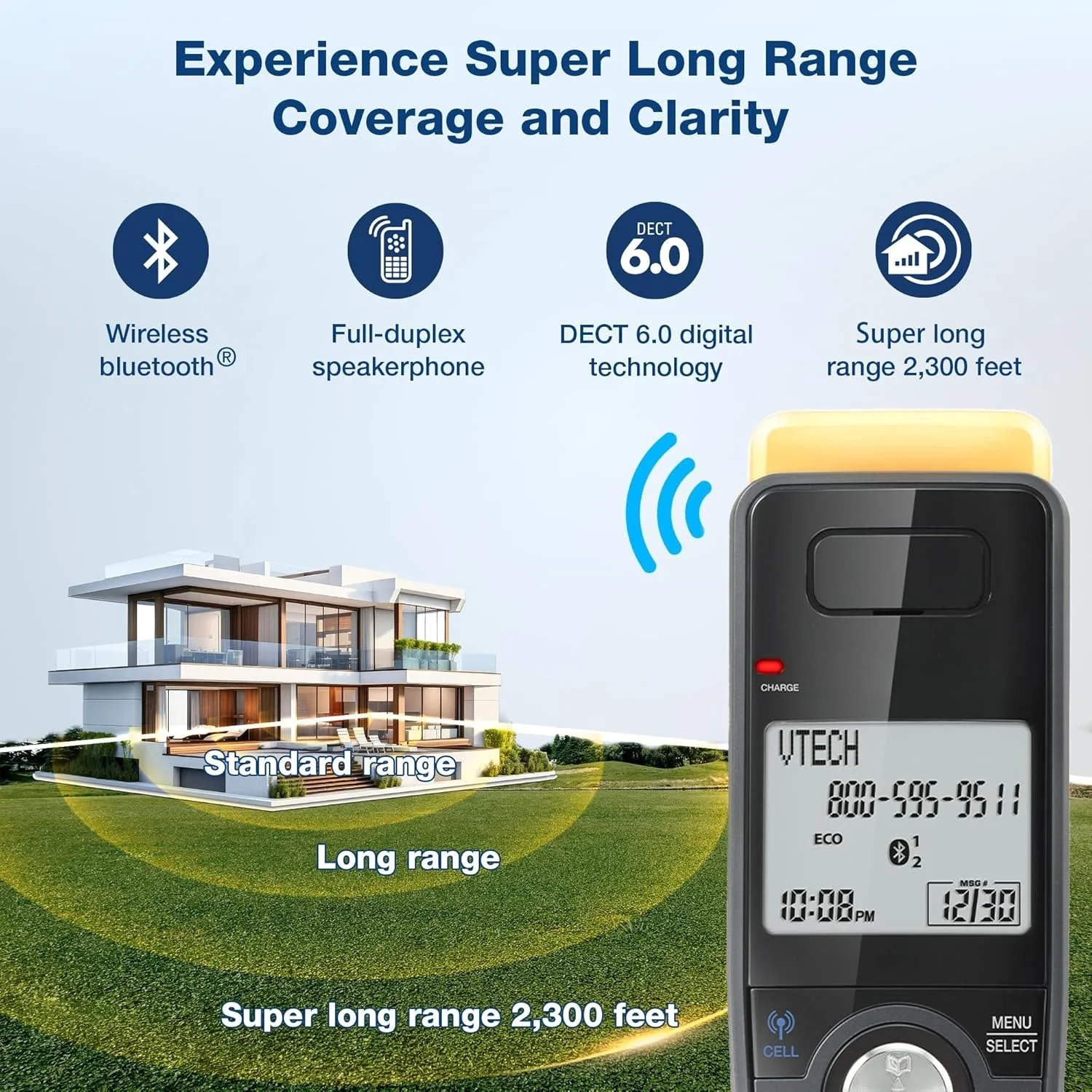 for Home with Answering Machine, 2300 ft Range, Call , Intercom IS8128-41 Super Long Range 4-Handset DECT 6.0 Cordless Phone