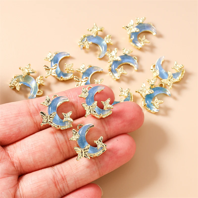 5 Stück 15x18mm Zarte Kristall-Schmetterlings-Mond-Anhänger für die Herstellung von Halsketten, Ohrringen, Armbändern, DIY-Bastelarbeiten und Schmuckzubehör – Detail 3