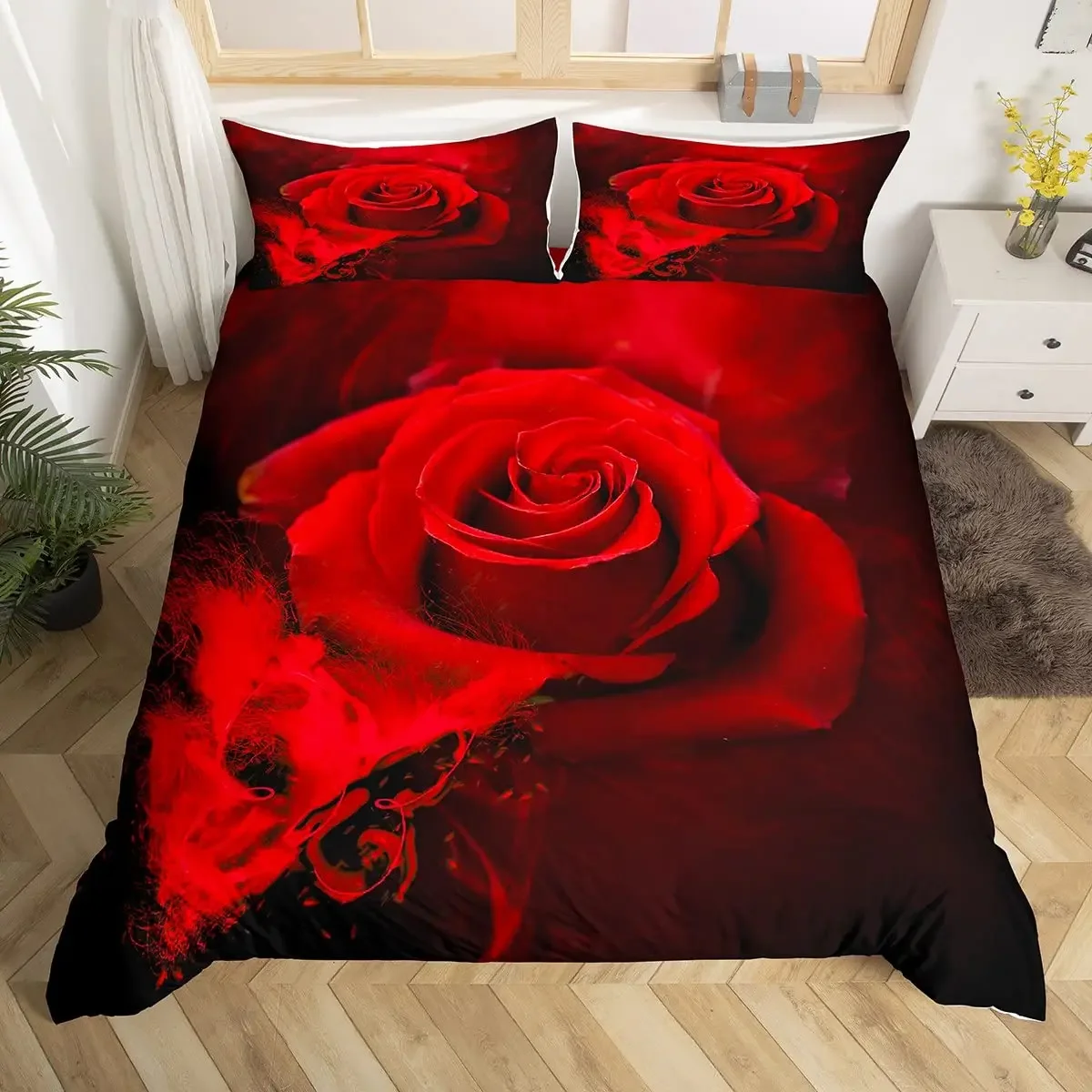 Red Roses Bedding Set Luxury Rose Floral Duvet Cover Girls Women Couple Lover Romantic Flowers Valentine's Day Comforter Cover