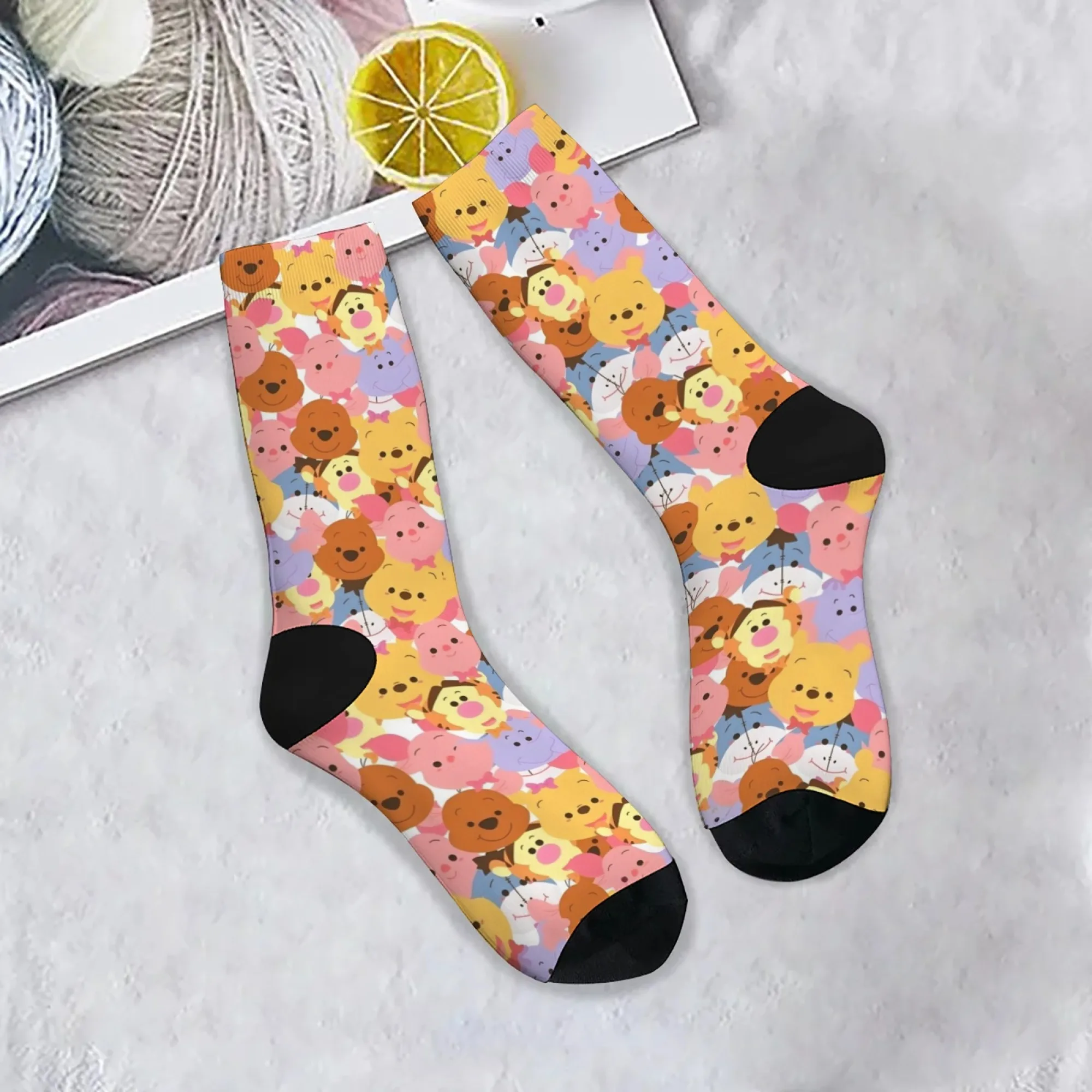 

Winnie the Pooh Friends Pattern Print Socks Unisex Comfortable Breathable Non-slip Novelty Harajuku Street Hip-hop Socks Gift