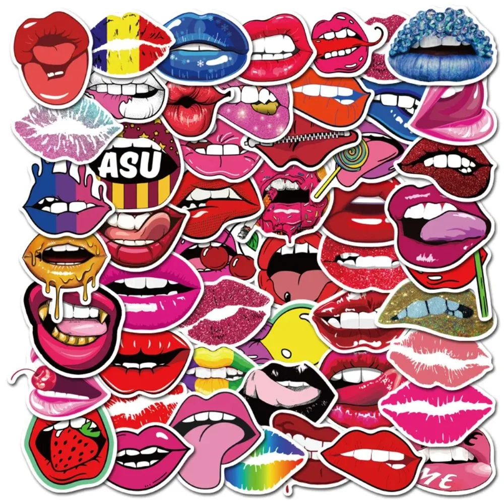 50 Uds. De garabatos de labios de dibujos animados, equipaje personalizado, refrigerador, taza de agua, pegatinas decorativas para ordenador portátil, juguete