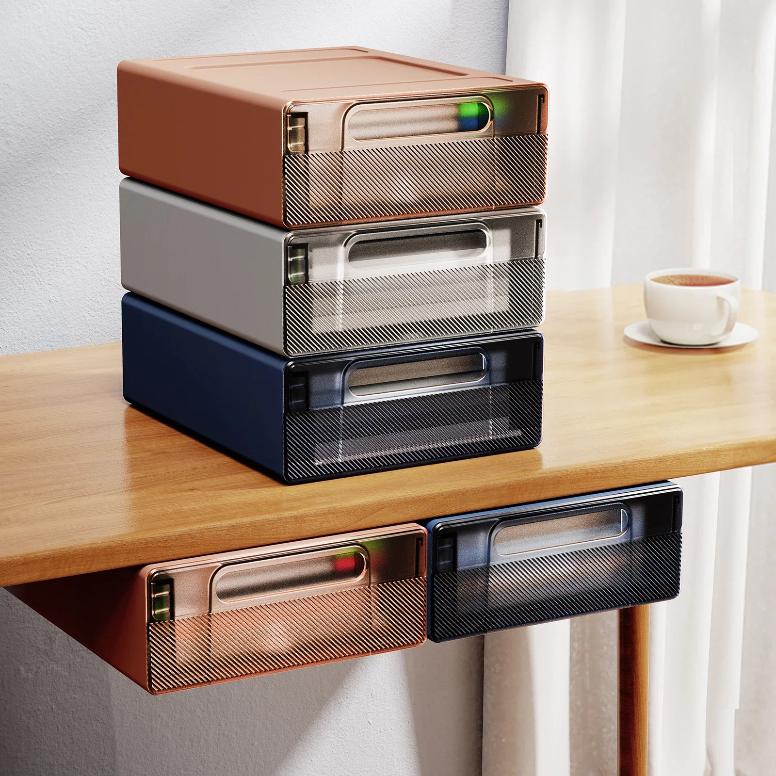 

Under Desk Drawer Organizer No-Punch Strong Sticky Under Table Hidden Storage Box w/ Induction Night Light Grocery Storage