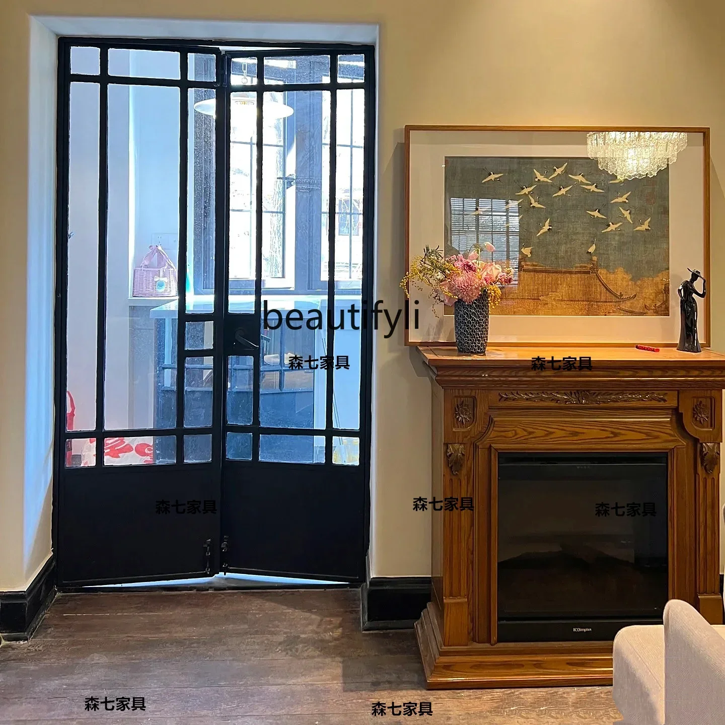 

P American solid wood carving flower mantel, entrance cabinet, retro living room wall decoration cabinet