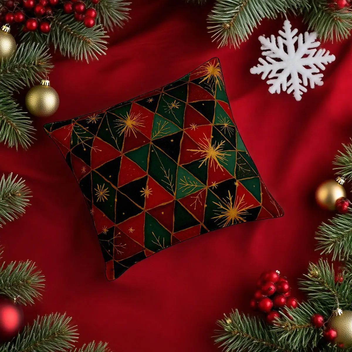 

Набор наволочек из 4 предметов без вставок 45x45 см, праздничный геометрический красный, зеленый, золотой для дивана, дивана, офиса, декора гостиной