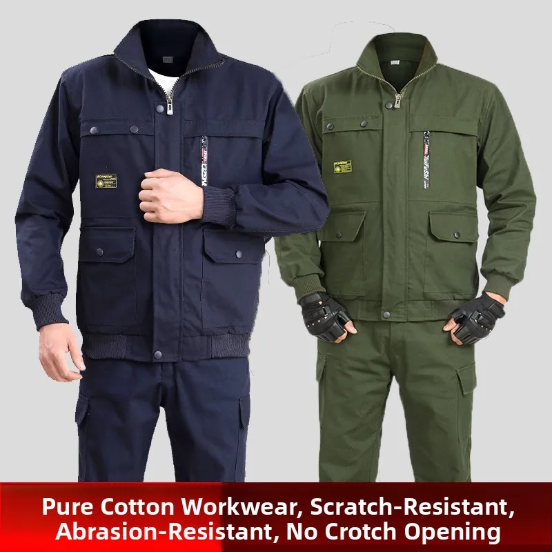 Tuta da Lavoro in Puro Cotone per Uomo, Maniche Lunghe, Protezione Anti-Usura, Resistente al Calore, Set Completo per Officina