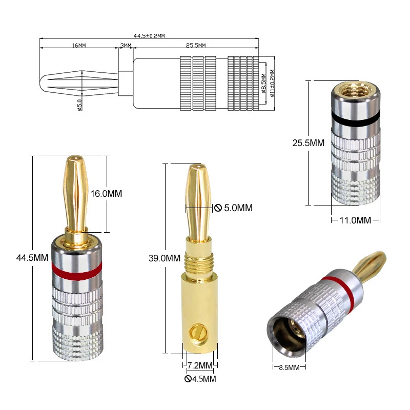 

1PCS banana plugs 24K Gold-plated 4MM Banana Connector with Screw Lock For Audio Jack Speaker Plugs HiFi