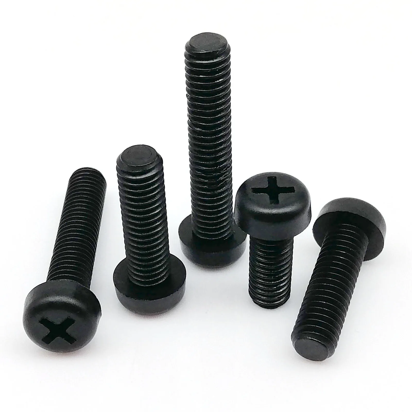 HZYUEGOU 50 Stück M2 M2.5 M3 M4 L=5-25mm GB818 Schwarze Nylon-Kunststoff-Isolierschrauben mit Kreuzschlitz, Senkkopf und Rundkopf – Detail 2
