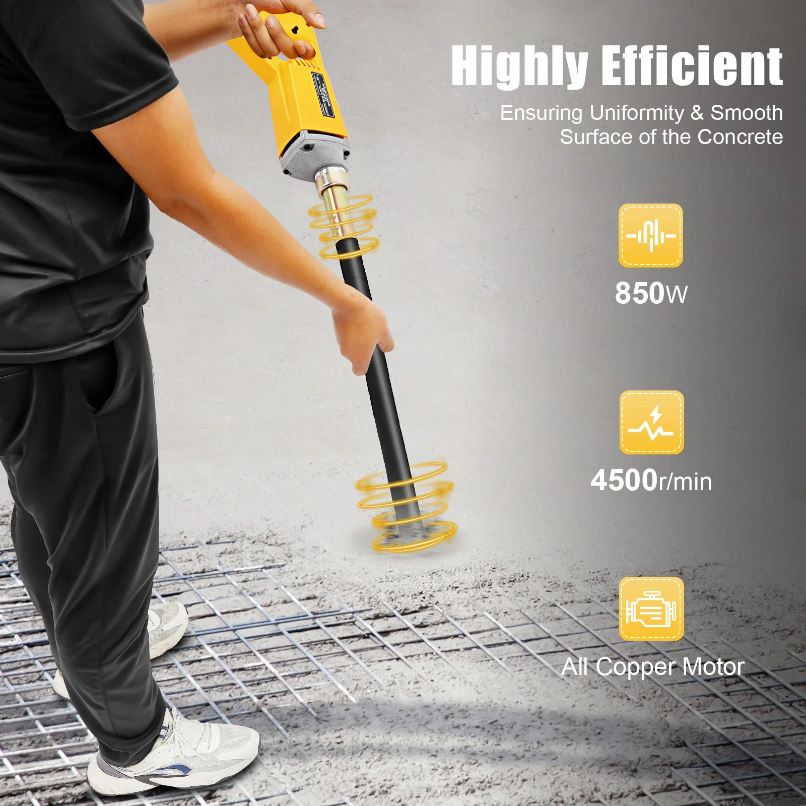 Vibrateur à béton portatif 800W avec tige vibrante de 1M pour la construction, les tunnels, les ponts, les routes et les bâtiments de grande hauteur