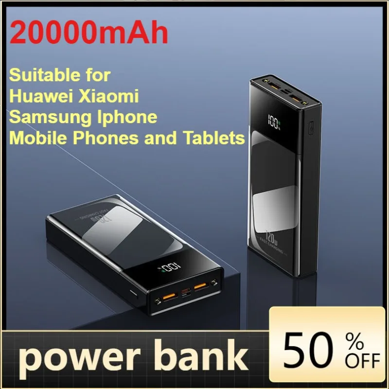 

120 Вт, 20000 мАч, внешний аккумулятор, быстрая зарядка, подходит для мобильных телефонов и планшетов Huawei Xiaomi Samsung Iphone Powerbank