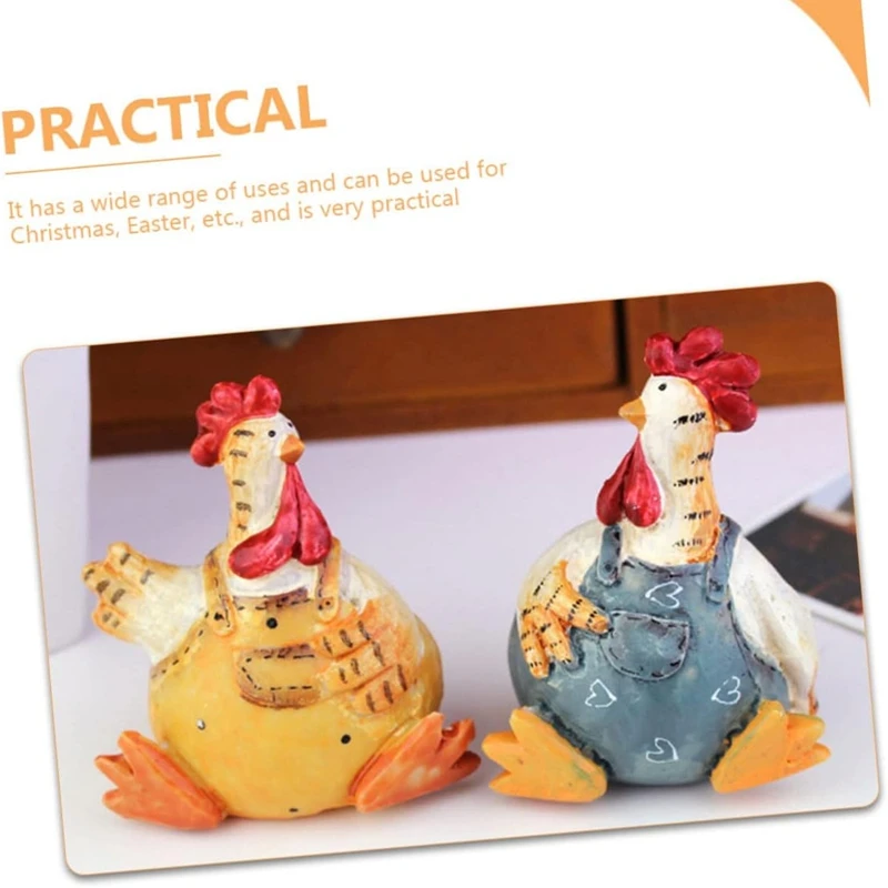 2Pcs Couple Chicken Ornaments Rooster Statue Couple Animal Ornament Tabletop Figurines Decorations