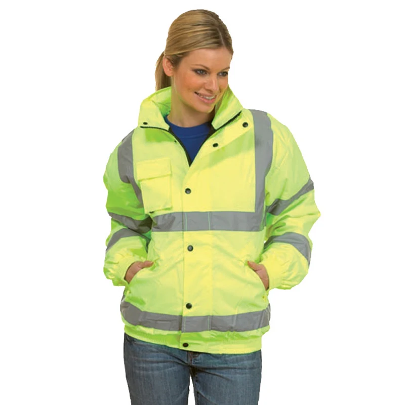 Hi Vis jaket musim dingin Parka pria Stripe Patchwork berkerudung jaket visibilitas tinggi reflektif pakaian kerja mantel pakaian kerja