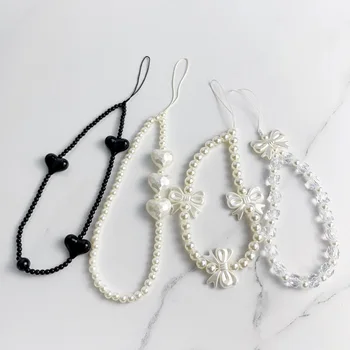 Koreaanse Leuke Charme Liefde Hart Strik Telefoon Kettingen Voor Vrouwen Telefoon Sieraden Riem Kralen Lanyard Opknoping Koord Accessoires