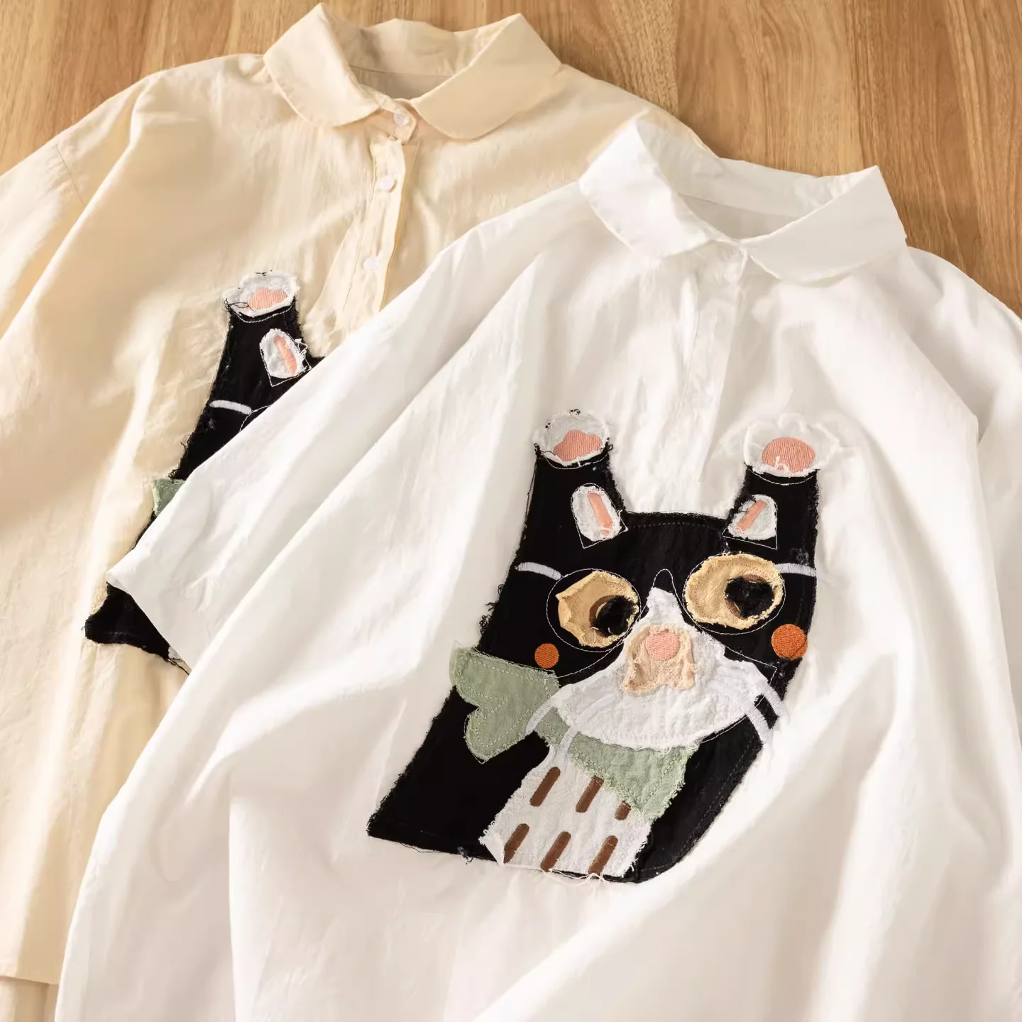 

Mori girl cartoon puppy animal embroider patch shirts and blouses 100% cotton short sleeve tops original vintage clothing